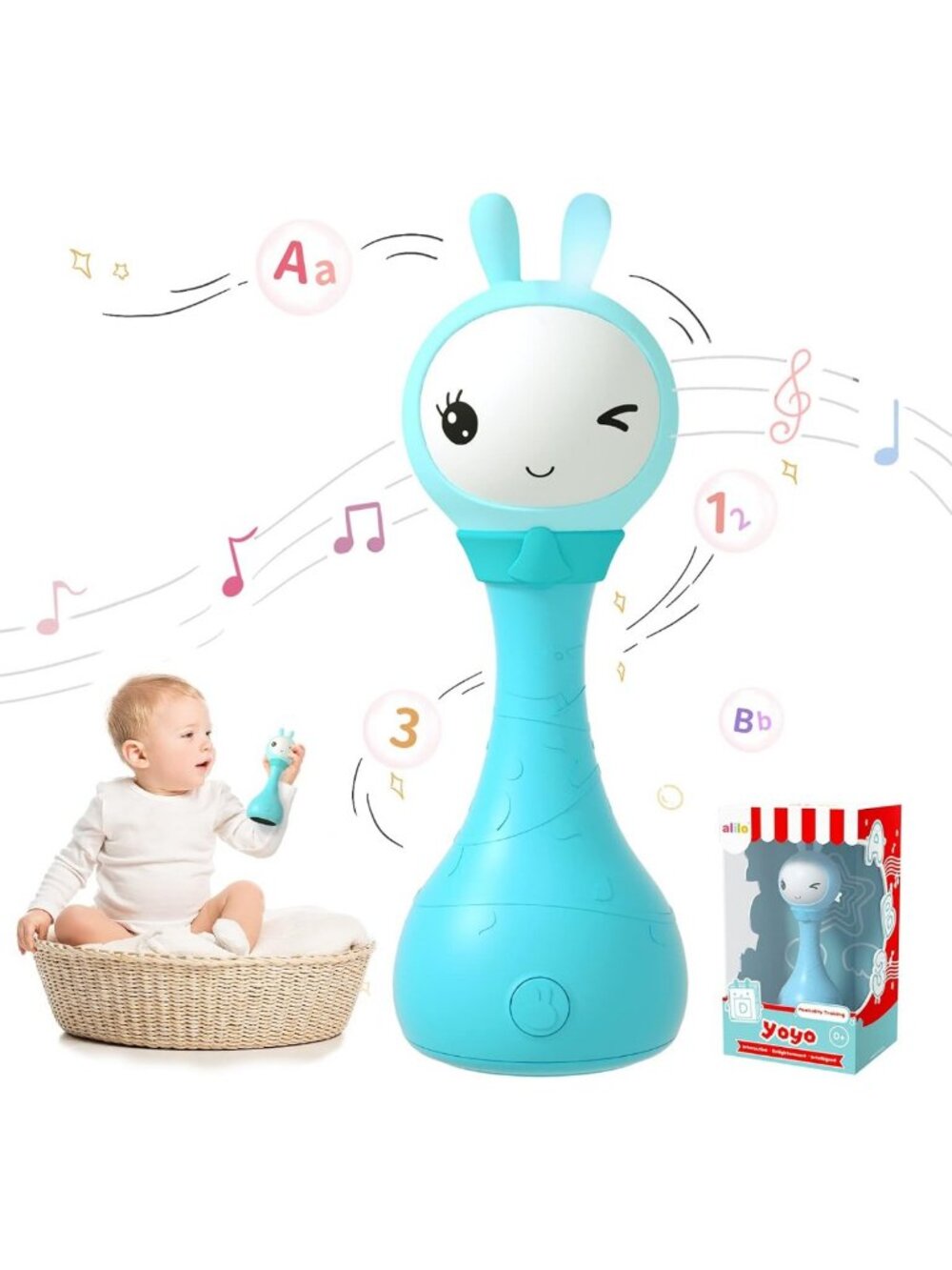 Musical Talking Bunny Rattle Toy - Mimics Speech, 90+ Sounds, Learning Fun for